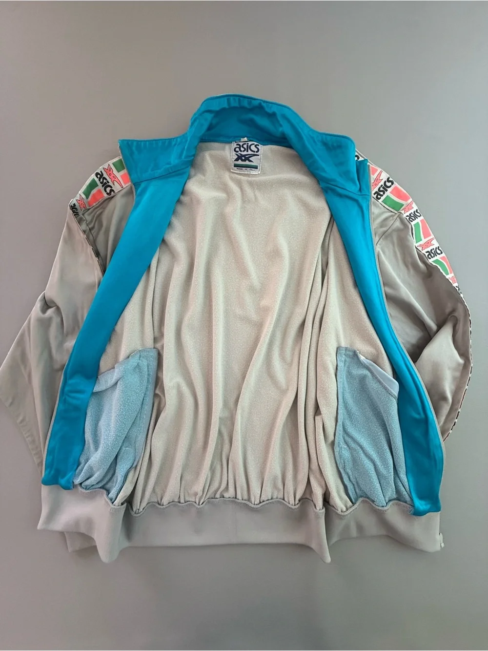 Vintage ASICS Silver Tape Logo Bomber Track Jacket Italy 52 Men's Medium Large